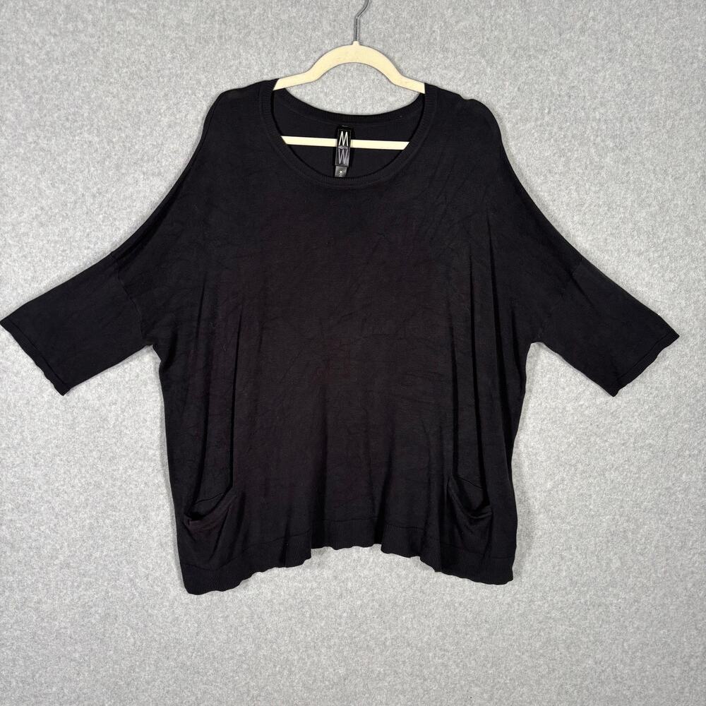 Marla‎ Wynne Sweater Womens Medium Black Lagenlook Oversized Boho Pocket Thin